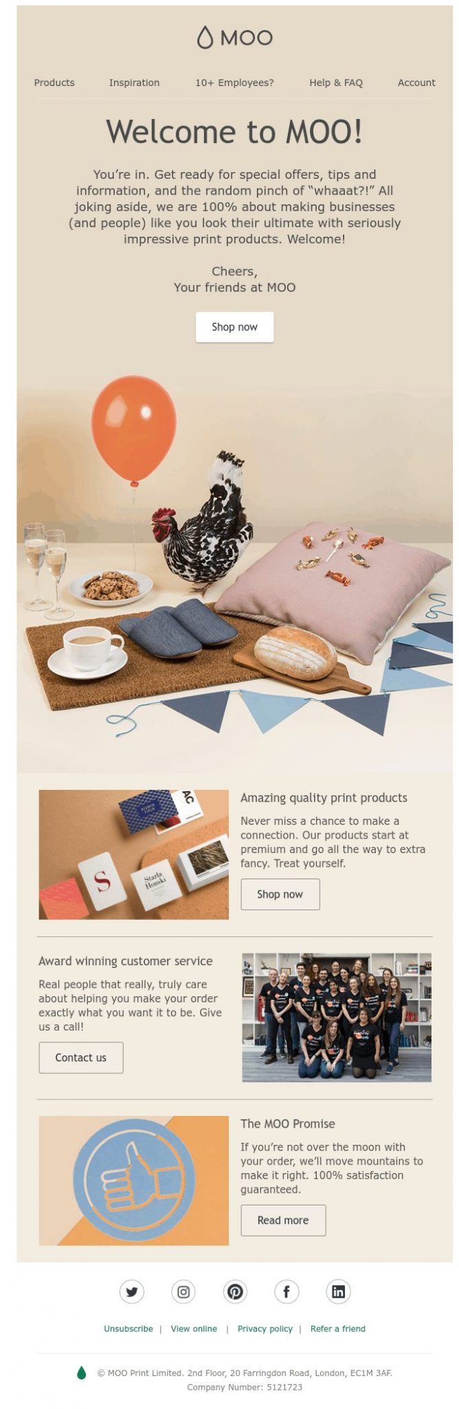 Welcome email screen