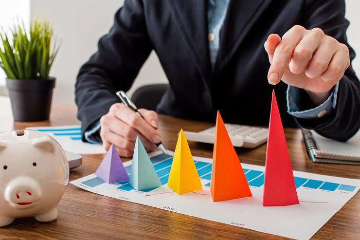 Professional analyzing business trends using a cone chart