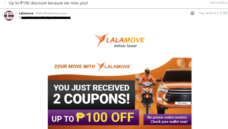 Upsell email from Lalamove