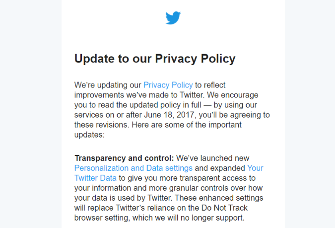 Twitter privacy policy email
