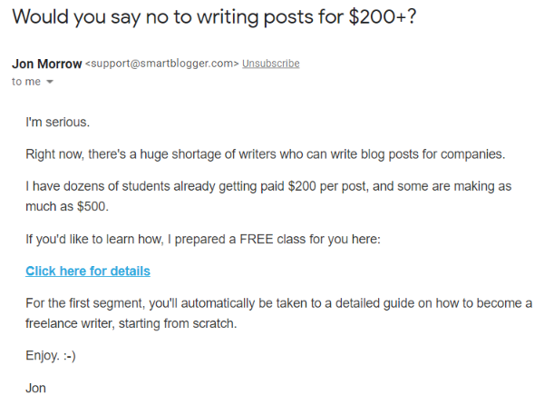 Smartblogger lead nurturing email