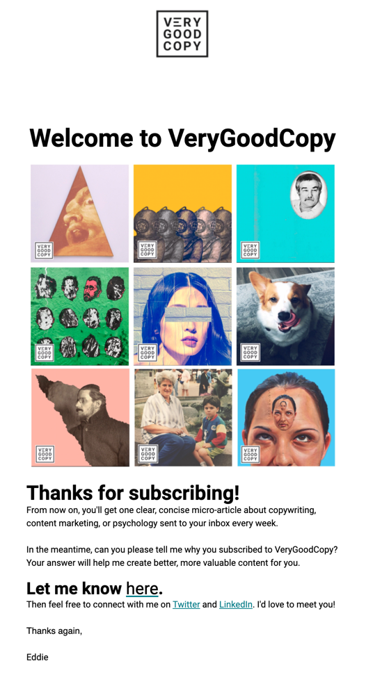 Very good copy automated email example