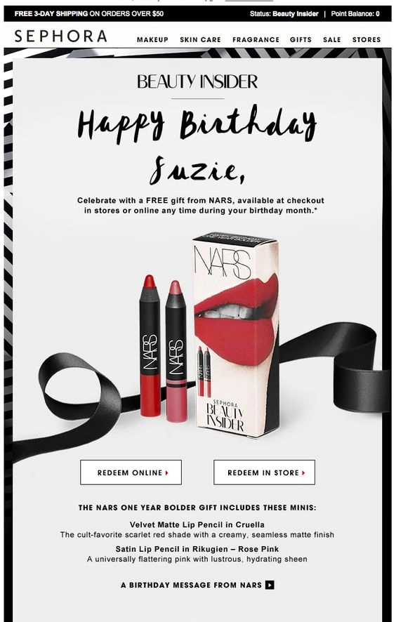 Sephora birthday email
