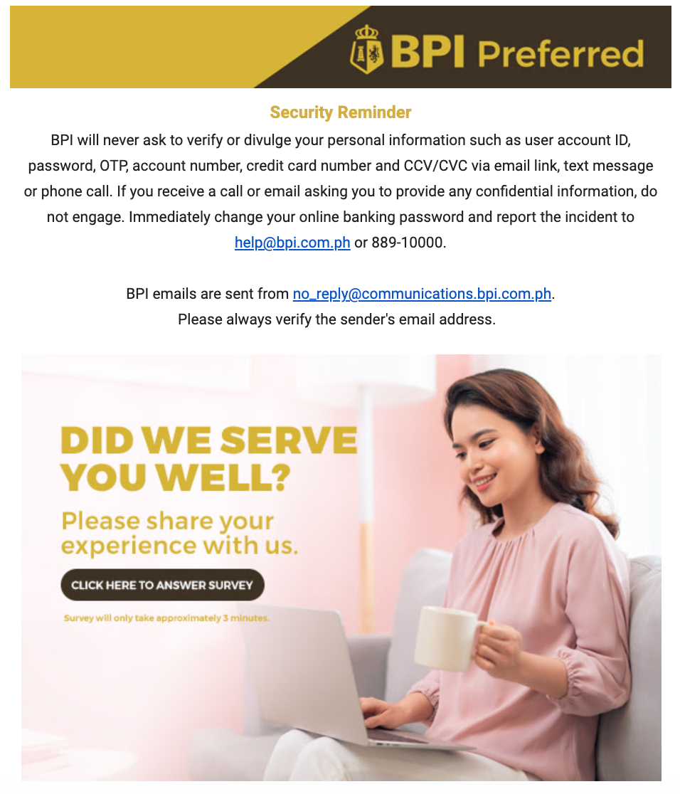 BPI request for feedback email