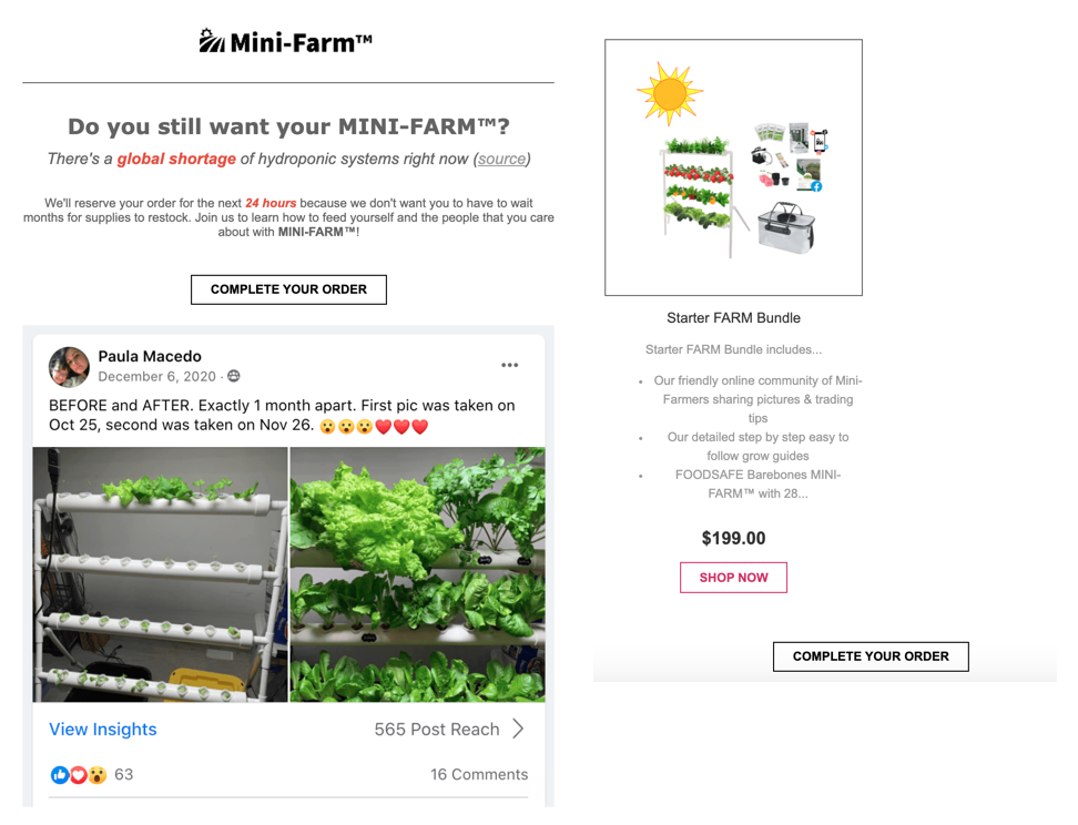Cart abandonment email