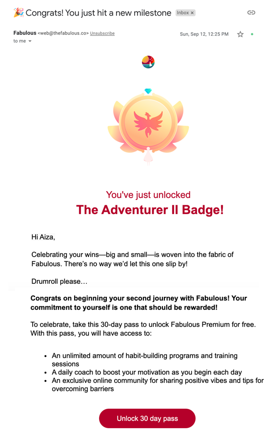 Reward email example