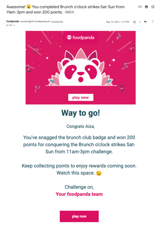 Foodpanda example email
