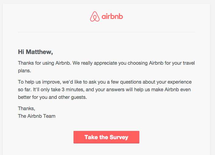 Airbnb feedback email