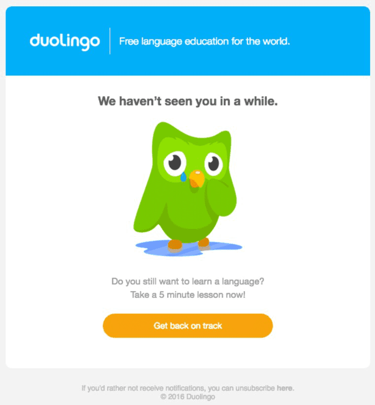 Duolingo reactivation email