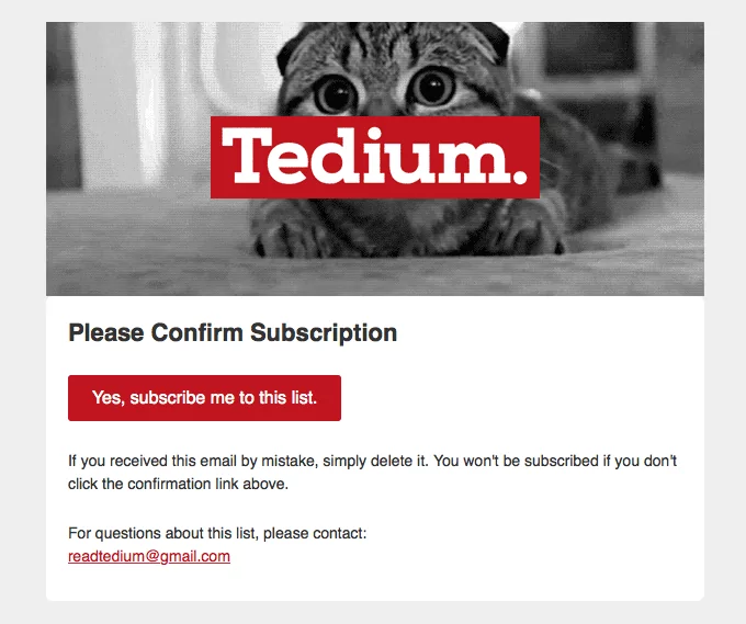 Double opt-in transactional email from Tedium