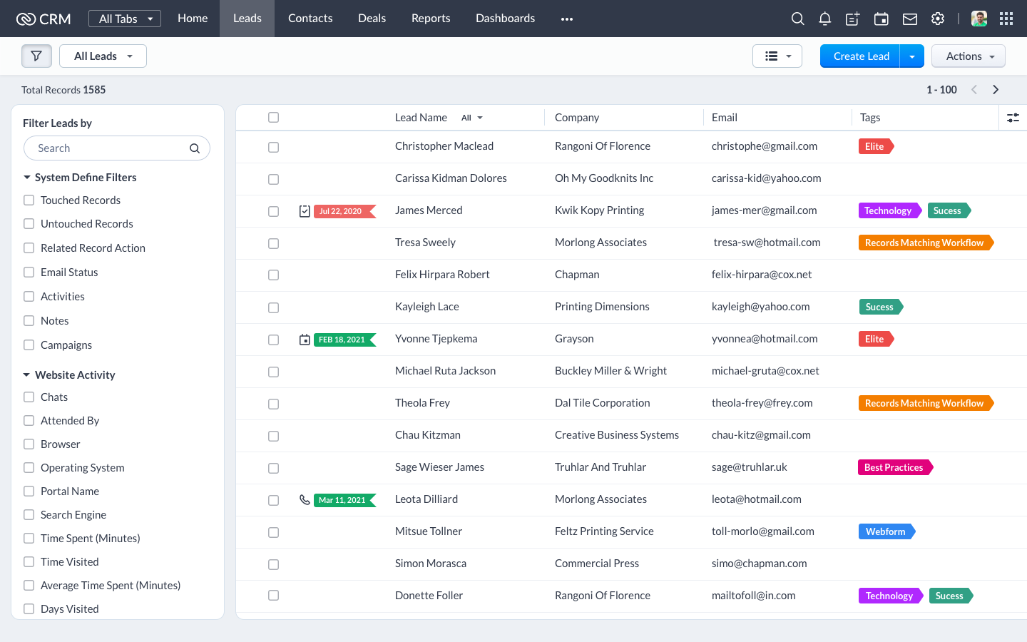 Zoho CRM screenshot