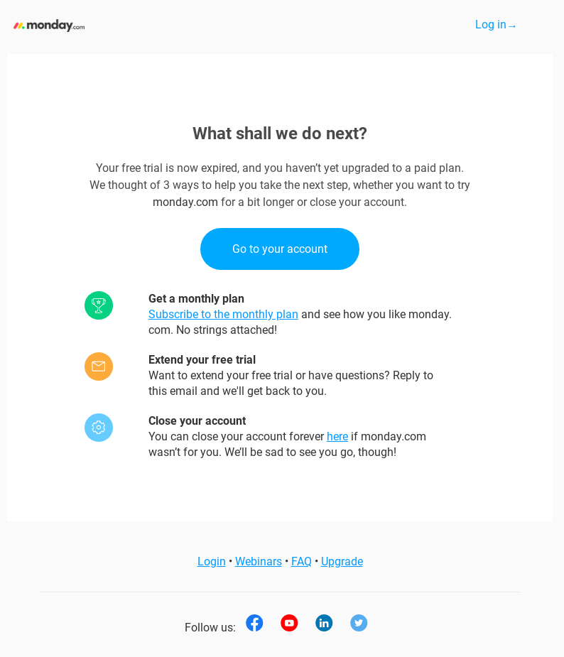 Email marketing automation example from Monday