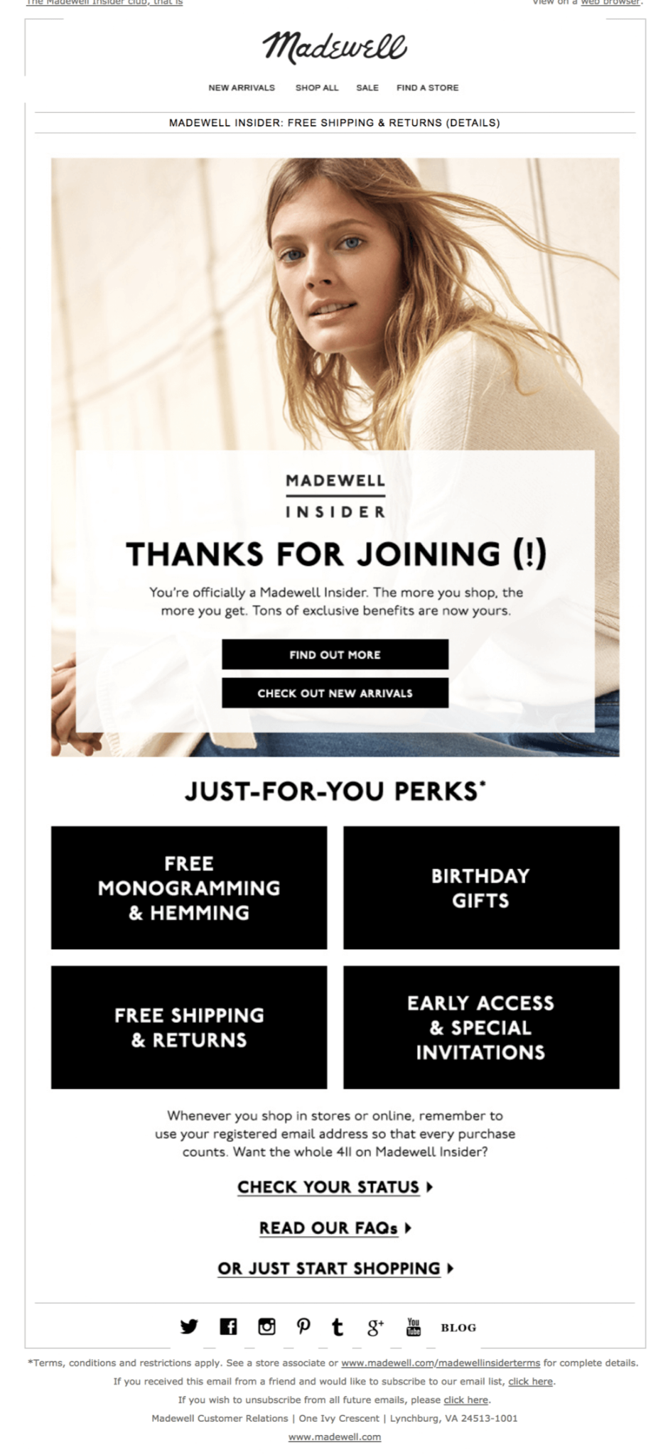 Madewell automated email example