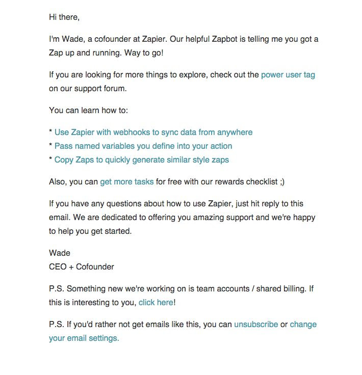Welcome email from Zapier