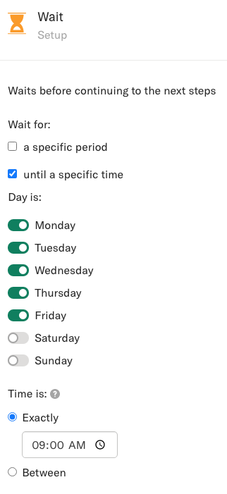 Wait step settings in Encharge