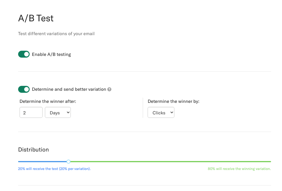 A/b testing in Encharge screen