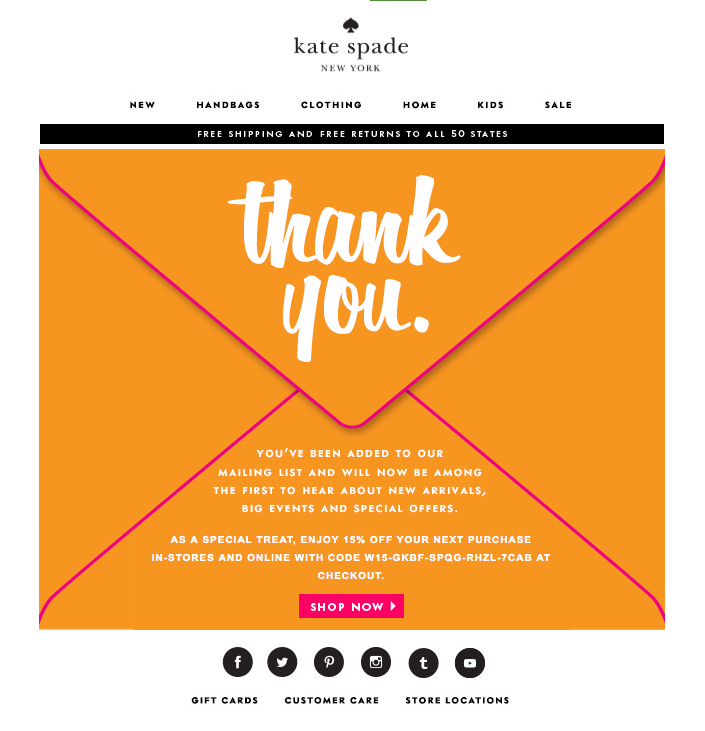 Kate Spade Welcome email