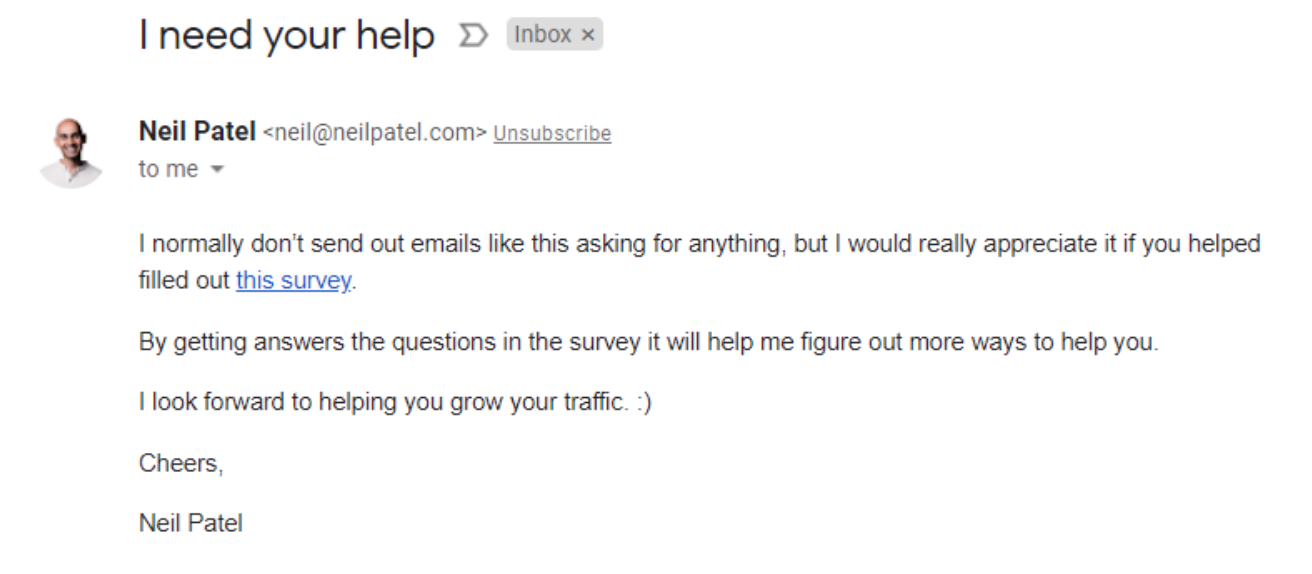 Neil Patel survey email