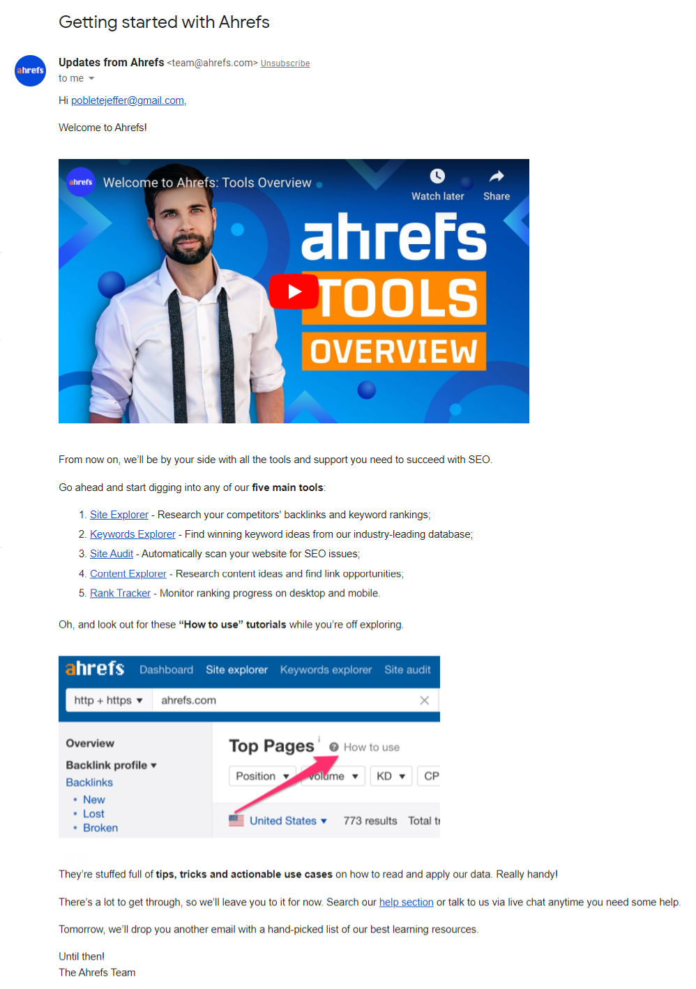 Getting started with Ahrefs email