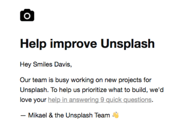 Unsplash feedback email