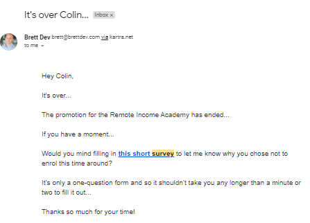 Remote Income promotion over email