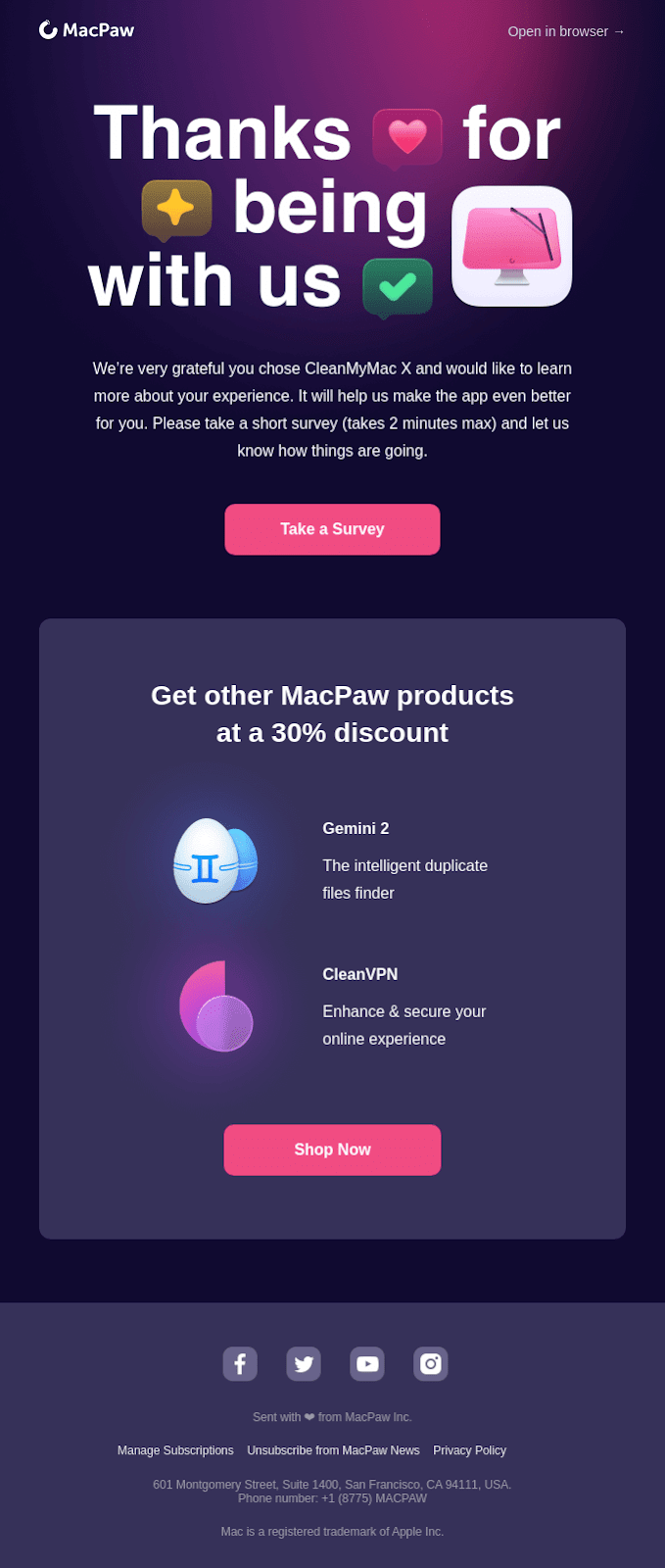 MacPaw upsell email for new customers