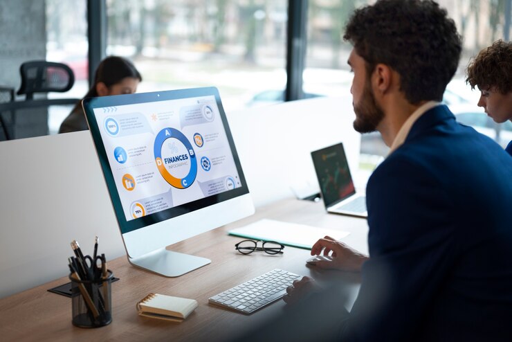 Man analyzing marketing chart and finances