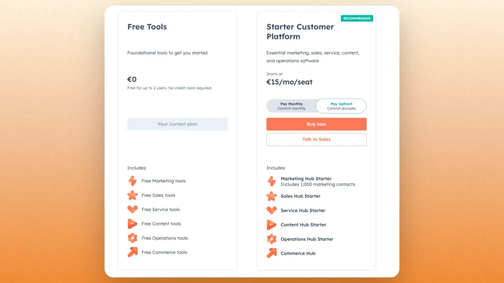 HubSpot's free tools: cards showing what they offer
