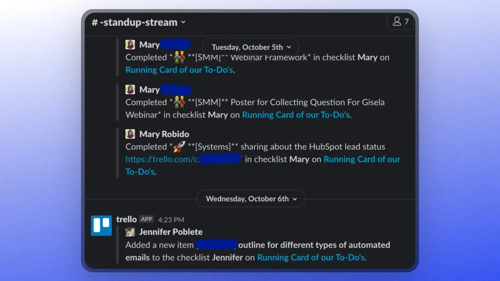 Encharge integration in a Slack channel