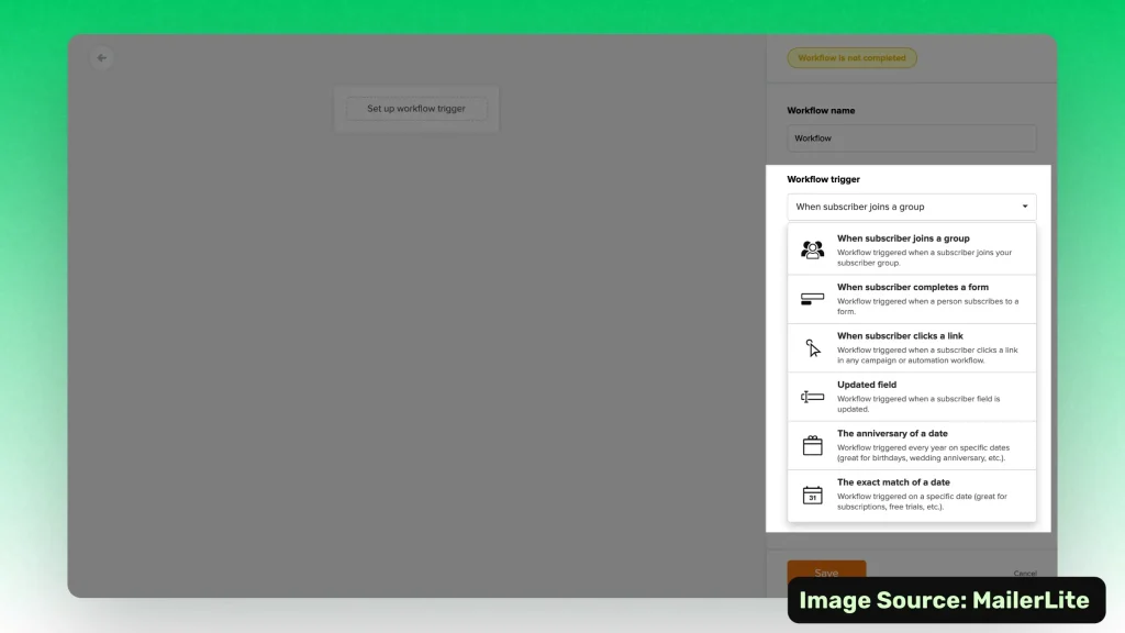 Highlighting how to create behavior-based triggers in MailerLite