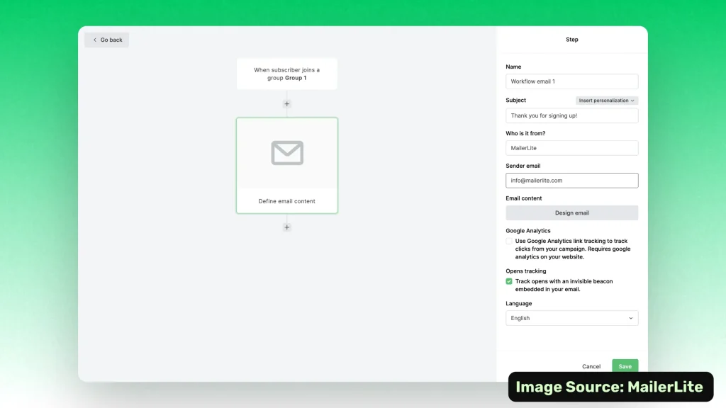 Creating a new automation in MailerLite