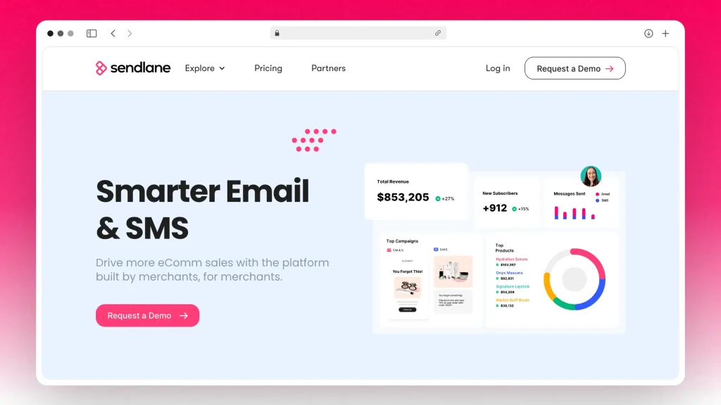 Sendlane's landing page