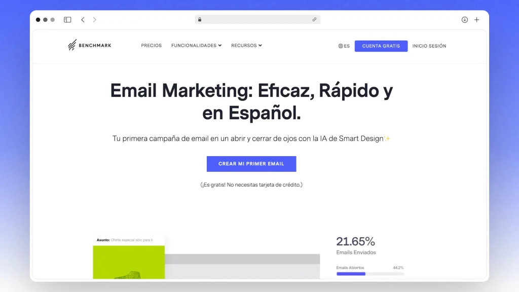 Benchmark Email sitio web en espagnol