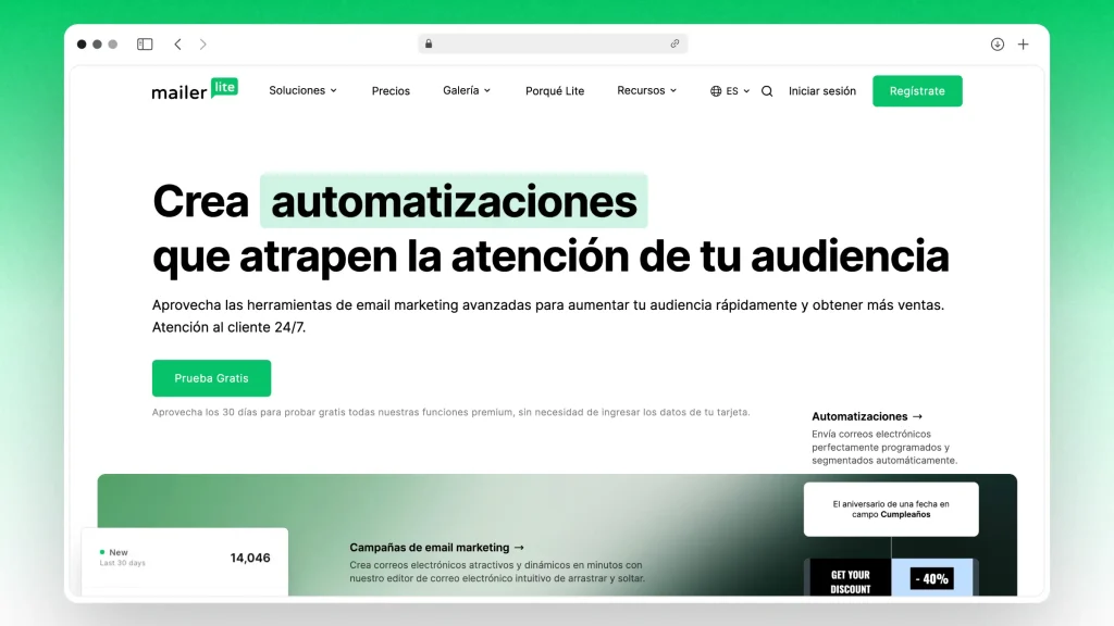 MailerLite sitio web en espanol