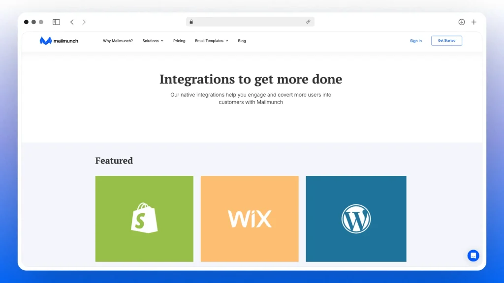 Mailmunch integrations landing page