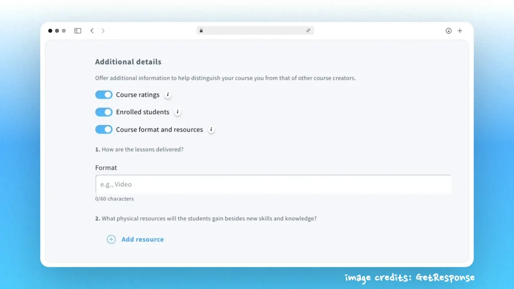 Screenshot of GetResponse's course builder