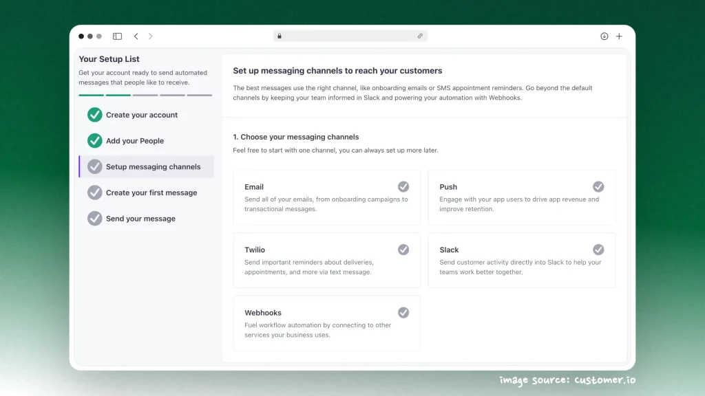 Screenshot of Customer.io's Multichannel Marketing Feature