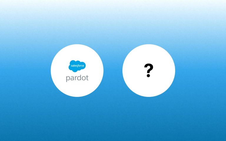 Salesforce Pardot logo and "?" text overlay